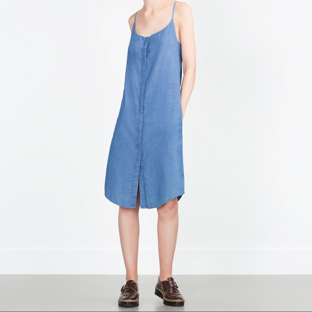 [Zara] Lightweight Denim Snap Tank Dress